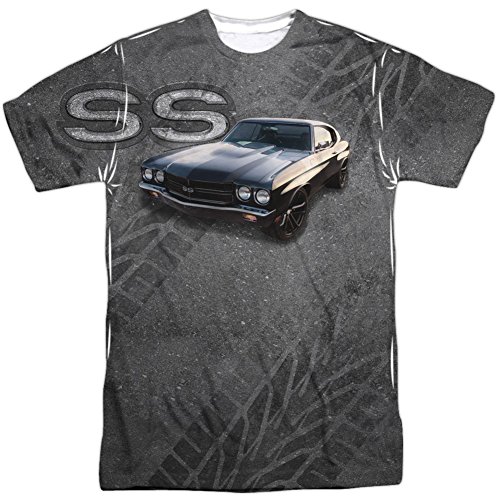 Músculo Chevrolet Chevelle SS Mens Sublimación Camiseta de poliéster (Blanco, Grande)