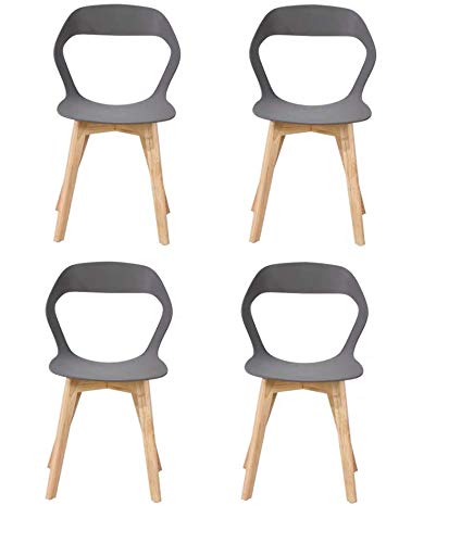 N/A conjunto de cuatro sillas de plástico modernas de estilo nórdico en una variedad de colores para uso en salones, comedores, oficinas, salas de reuniones y comedores (gris)