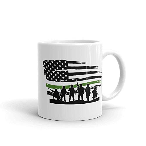 N\A Soldados con Bandera Fina línea Verde Personalizada Taza de té de café Militar de cerámica