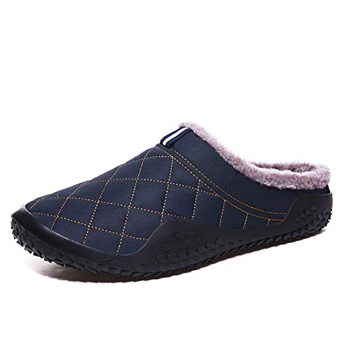 NAGT Zapatillas para Hombre, Zapatos Planos de Invierno cálidos, Zapatos de Interior para casa, Zapatos de Felpa con Mocasines de algodón para jardín al Aire Libre,Azul,40