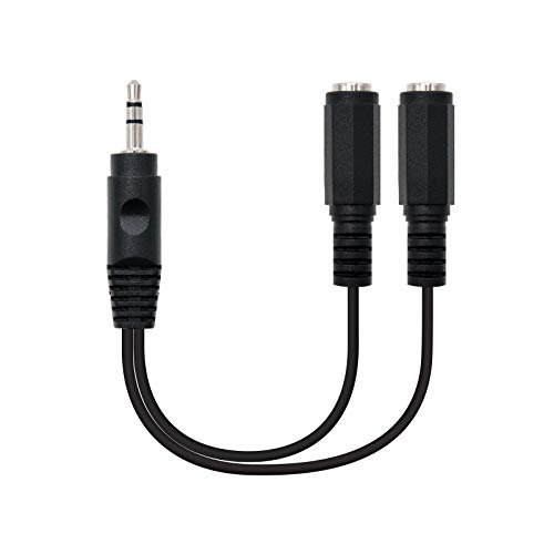 NanoCable 10.24.1200- Cable de audio estereo tipo Jack, 2x3.5/H-3.5/M, macho-hembra, negro, 15cm