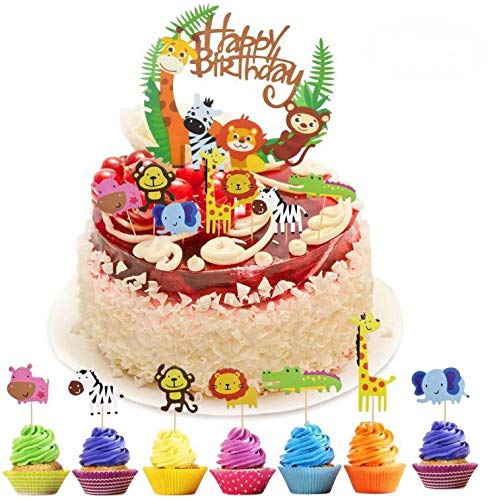 NATUCE 1 Pieza Acrílico Animal Cake Topper, 35 Piezas Zoo Animal Cupcake Toppers, Jungle Safari Cake Topper, Jungle Animal Cake Toppers, Decoracion Cumpleaños Animales Bosque