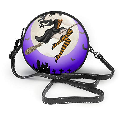 N/C Bandolera de piel auténtica, diseño de bruja y castillo volador con imagen vectorial, bandolera, ajustable, correa para el hombro para mujer N/C Bandolera de piel auténtica, diseño de bruja y castillo volador con imagen vectorial, bandolera, ajustable, correa para el hombro para mujer
