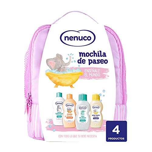 Nenuco Pack Bebé Mochila de Paseo color rosa, contiene colonia, jabón, champú y leche hidratante, 1 Paquete con 4 productos x 200 ml Nenuco Pack Bebé Mochila de Paseo color rosa, contiene colonia, jabón, champú y leche hidratante, 1 Paquete con 4 productos x 200 ml