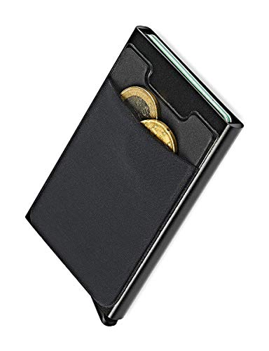 NeroAvorio Tarjetero Para Tarjetas de Crédito, Bloqueo RFID, Monedero Fino Aluminio, Negro, Minimalista, Sistema POP-UP para 6 Tarjetas con Exclusivo Bolsillo Elástico Exterior para Billetes o Monedas NeroAvorio Tarjetero Para Tarjetas de Crédito, Bloqueo RFID, Monedero Fino Aluminio, Negro, Minimalista, Sistema POP-UP para 6 Tarjetas con Exclusivo Bolsillo Elástico Exterior para Billetes o Monedas