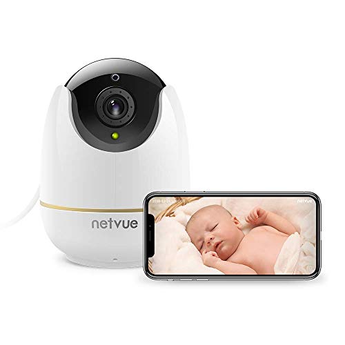 NetVue 1080P Cámara de Vigilancia WiFi Interior Compatible con Alexa Echo Show, Alerta de detección Humana con Completo Debe IR Videovigilancia Security para Baby/Elder/Pet/Nanny Monitor, Blanco