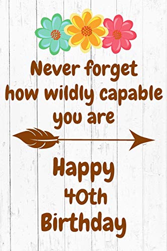 Never Forget How Wildly Capable You Are Happy 40th Birthday: Cute Encouragement 40th Birthday Card Quote Pun Journal / Notebook / Diary / Greetings / ... Birthday Book (6 x 9 - 110 Blank Lined Pages)