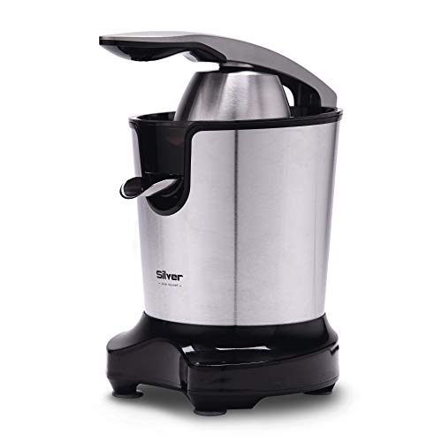 NEW CHEF - Exprimidor Eléctrico de Naranjas y Cítricos Juicer Silver Negro, 300W, Doble Cono, Boquilla Antigoteo e Interruptor de Presión Inteligente. Exprimidor Zumo Desmontable y Fácil de Limpiar