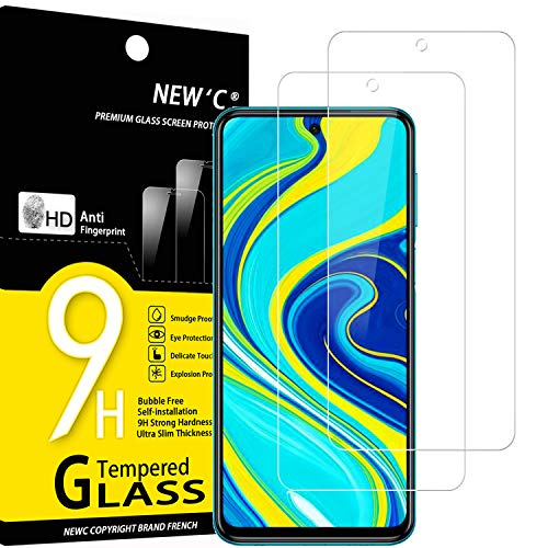 NEW'C 2 Unidades, Protector de Pantalla para Xiaomi Redmi Note 9S, 9 Pro, 9 Pro MAX, Antiarañazos, Antihuellas, Sin Burbujas, Dureza 9H, 0.33 mm Ultra Transparente, Vidrio Templado Ultra Resistente