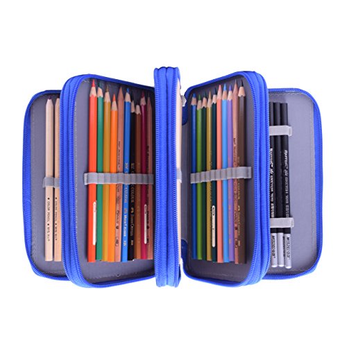 Newcomdigi Estuche Bolso Caja de Lapices Colores 72 Ranuras Portálapices Organizador de Alta Capacidad para Lapices de Colorear Dibujo Acuarela Arte Oficina y Maquillaje Coméstico Azul