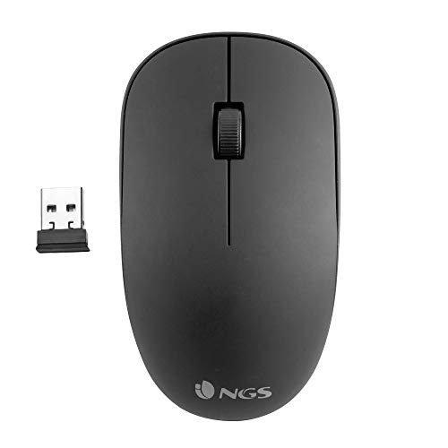 NGS Ratón Easy Alpha Inalámbrico Óptico 1000 dpi USB Plug & Play, dos pulsadores y rueda botón, Negro