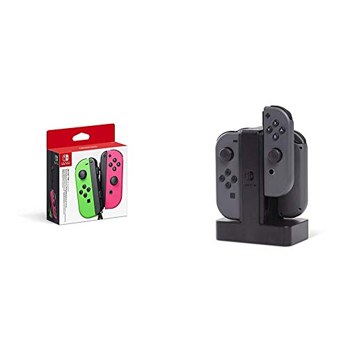 Nintendo - Set De Dos Mandos Joy-con, Color Verde Neón/Rosa Neón (Nintendo Switch) + PowerA - Estación de Carga Joy-con (Nintendo Switch)