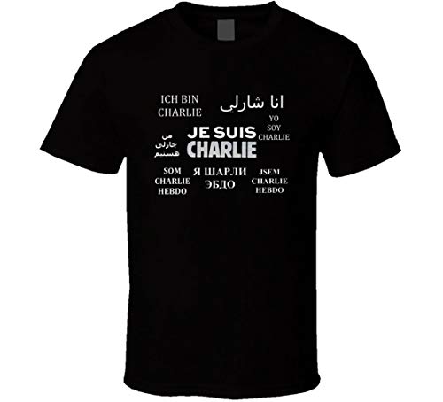 N/N Je Suis Charlie - Camiseta antiprotesta multilingüe de Francia Negro Negro ( M