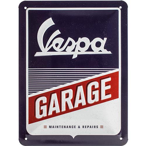 Nostalgic-Art Cartel de chapa retro Vespa – Garage – Idea de regalo para los aficionados a las scooters, metálico, Diseño vintage, 15 x 20 cm