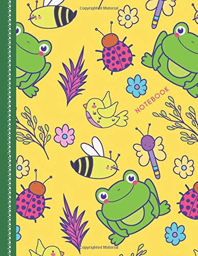 Notebook: Green Frog and Bee Pattern Cover Design / College Ruled 8.5x11 Letter Size / 120 Blank Lined Pages for School / Work / Journaling / Writing / Note Taking
