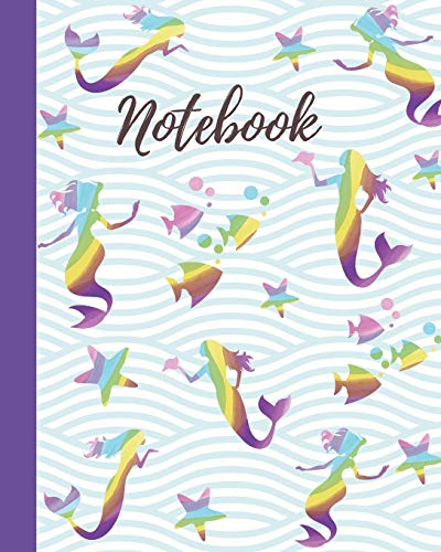 Notebook: Rainbow Mermaid & Friends Pattern - College Lined Notebook, Diary & Journal - Cute Gift for Girls Teens Women (8" x10" 120 Pages)