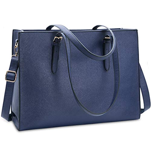 NUBILY Bolso Mujer Bolsos Bandolera para Ordenador Portátil 15.6 Pulgadas Impermeable Bolsos de Mujer Cuero PU Universidad Shopper Bolsa Tote Azul