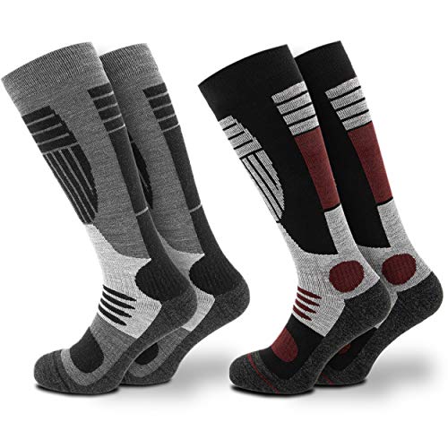 Occulto 2 Pares de Calcetines Térmicos de Esquí para Hombre | Calcetines Largos de Snowboard | Calcetin Calientes para el Invierno | Calcetín Largos y cálidos para Senderismo 39-42 Rojo-Negro