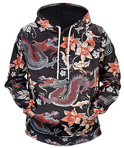 Ocean Plus Hombre Casual Sudaderas con Capucha Impresión Realista Galaxia Sudadera Streetwear Camisa Pullover (M (Pecho: 111CM), Palo de dragón)