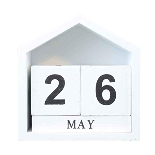 ODSHY Diseño Vintage Casa Forma de casa Perpetual Calendario de Madera Escritorio de Madera Bloque de Madera Oficina de Oficina Suministros de Oficina Decoración ArtCraft (Color : White)