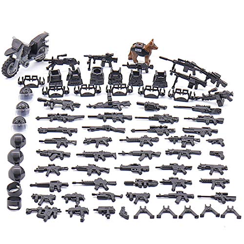 Oeasy Juego de juguetes militares, armas de la Segunda Guerra Mundial, chalecos, motos y casco para minifiguras SWAT Equipo soldados policía, compatible con Lego