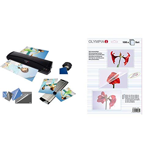 Olympia 4 in 1 Set A 230 Plastificadora A4 con fundas 80 mic, color negro + Juego des fundas para plastificar, 100 unidades varias Olympia 4 in 1 Set A 230 Plastificadora A4 con fundas 80 mic, color negro + Juego des fundas para plastificar, 100 unidades varias