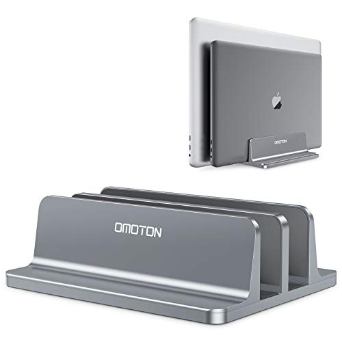 OMOTON Soporte Portátil Vertical Dual, Soporte Laptop de Aluminio con Base Ajustable, Compatible con Macbook, Huawei, Lenovo y Otros Portátiles y Netbooks, Gris.