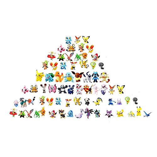 OMZGXGOD Pokemon Figuras ,Mini Figuras de plástico tamaño pequeño Regalo,La Figura de Pokémon Incluye a Pikachu, Charmander, Squirtle, niños(72Piezas) (72)