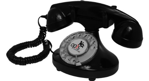 OPIS FunkyFon Cable: Teléfono telefono Fijo Retro con Disco de marcar en el Estilo sinuoso de la década de 1920, con Timbre electrónico Moderno (Negro)