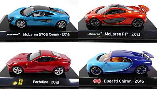 OPO 10 - Lote de 4 Coches Supercars: Compatible con Ferrari Portofino + Bugatti Chiron + McLaren / Ixo 1/43 (SC3 + SC5 + SC8 + SC23)