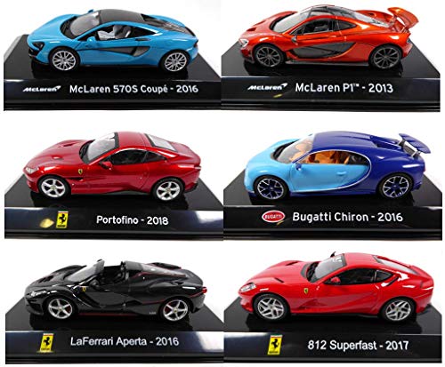 OPO 10 - Lote de 6 Coches Supercars: Compatible con Ferrari + Bugatti + McLaren / Ixo 1/43 (LSC17)