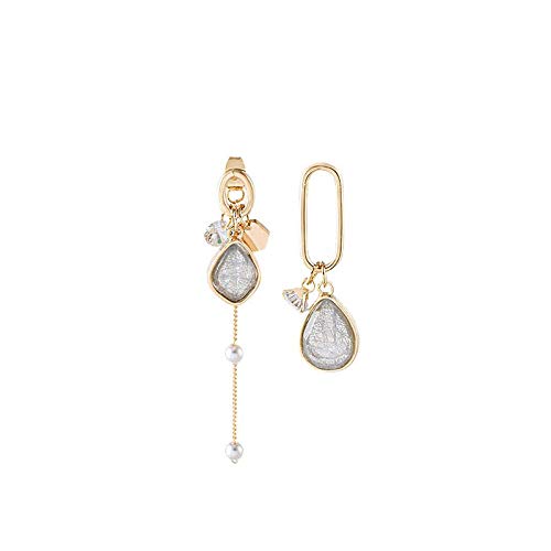 Orecchini ad ago in argento 925, orecchini di perle di cristallo asimmetriche a forma di goccia 6,5 cm 3,9 cm Orecchini ad ago in argento 925, orecchini di perle di cristallo asimmetriche a forma di goccia 6,5 cm 3,9 cm