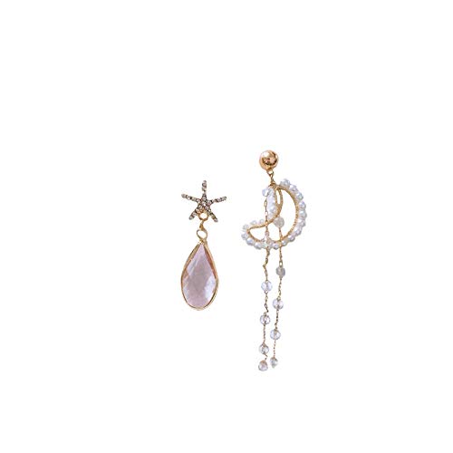 Orecchini ad ago in argento 925, stelle asimmetriche mese strass nappine orecchini di perle da donna 3,5 cm 8,5 cm