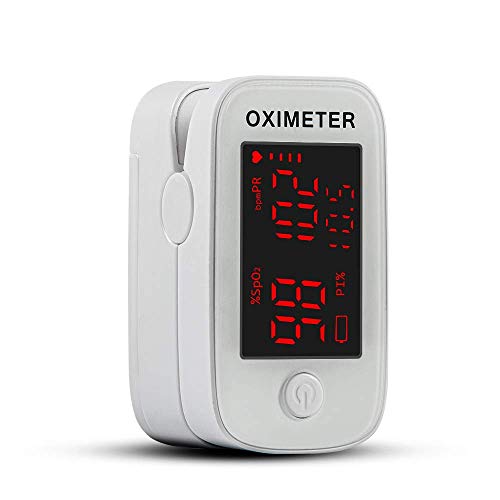 Oxímetro de Pulso con Punta de Dedo, Monitor de Saturación de Oxígeno en la Sangre, Medidor de Oxígeno Spo2 y Frecuencia Cardíaca Precisa, Oxímetro con Cordón y Baterías, Blanco