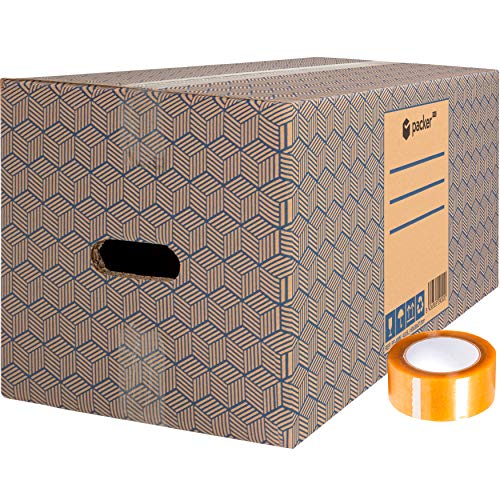 packer Pro Pack 12 Cajas Carton para Mudanzas y Almacenaje con Asas y Precinto Adhesivo 600x300x275mm