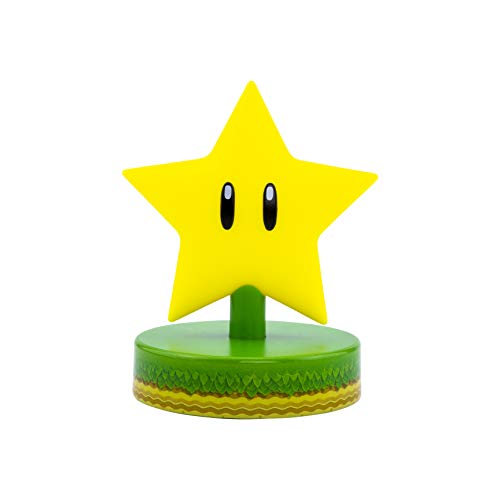 Paladone Mario Super Star 3D Icon Light BDP | Producto Oficial Coleccionable Nintendo | Idea de Regalo único | Luz Nocturna Brillante o lámpara de Escritorio | Funciona con 2 Pilas AAA, Amarillo