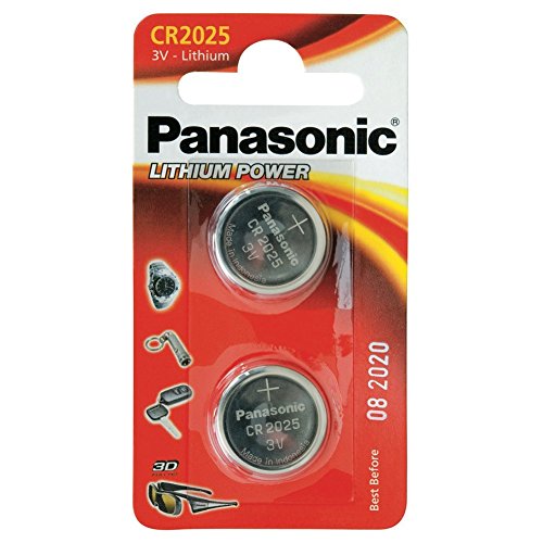 Panasonic CR2025 Pila botón de litio no-recargable, 3V, 165 mAh, Paquete de 2 unidades Panasonic CR2025 Pila botón de litio no-recargable, 3V, 165 mAh, Paquete de 2 unidades