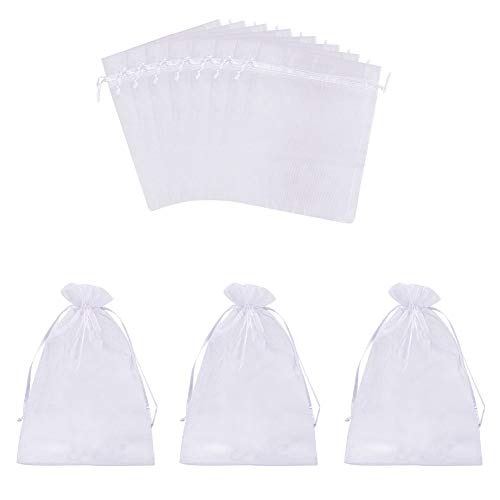 PandaHall 100pcs Bolsas de Organza 17x23cm para Joyas Caramelo Dulces Regalo Recuerdo Favores Detalles de Boda Navidad Halloween(Blanco)