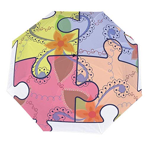 Paraguas Plegable Autismo Puzzle Símbolo Paraguas Vintage Abrir Cerrar Paraguas a Prueba de Viento Ligeros Paraguas compactos al Aire Libre Sol y Lluvia