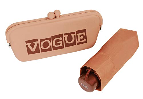 Paraguas Vogue presentado en un Bonito Estuche Tipo Clutch. Ideal para Regalar y Llevar de Viaje, al Gimnasio. Antiviento, con Acabado Teflón y protección Solar. (Naranja Suave)