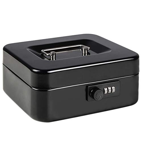 Parrency Caja de almacenamiento con cerradura de combinación, caja de seguridad pequeña pequeña con bandeja para dinero, 7 4/5" x 6 4/5" x 3 3/5", color negro Parrency Caja de almacenamiento con cerradura de combinación, caja de seguridad pequeña pequeña con bandeja para dinero, 7 4/5" x 6 4/5" x 3 3/5", color negro