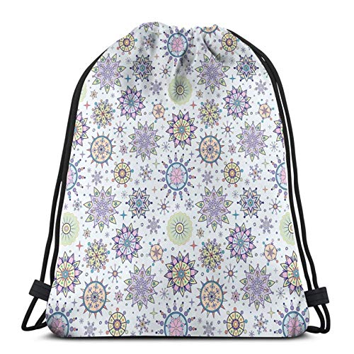 Pastel Colored Detailed Floral Figures Artistic Cute Sweet Snow Blizzard Pattern,Gym Drawstring Bags Backpack String Bag Sport Sackpack Gifts For Men & Women