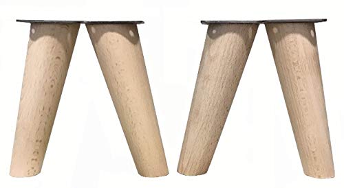 patas para muebles de madera. Patas inclinadas cónicas con placa de montaje ya instalada patas de madera para sofas mesitas armarios 15 cm alto (Crudo)