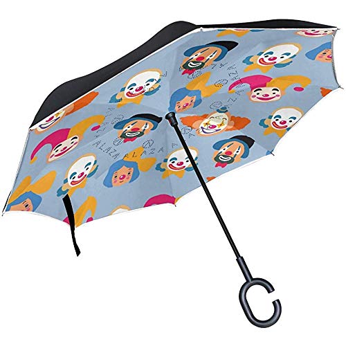 Patrón de comodines y Payasos Paraguas invertido Reverso automático Abierto Doble Capa A Prueba de Viento Protección UV Paraguas invertido