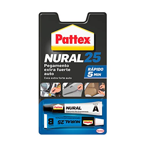 Pattex Nural 25 Pegamento extra fuerte auto, adhesivo resistente para la mayoría de materiales del automóvil, para coche rápido, 2 x 11 ml Pattex Nural 25 Pegamento extra fuerte auto, adhesivo resistente para la mayoría de materiales del automóvil, para coche rápido, 2 x 11 ml