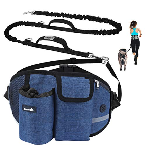 Pecute Correa Running Perro Correa Manos Libres para Perros Grande Proteger la Cintura con Costuras Reflectantes, Cinturones de Cintura Ajustables, Endure 110kg (Azul)