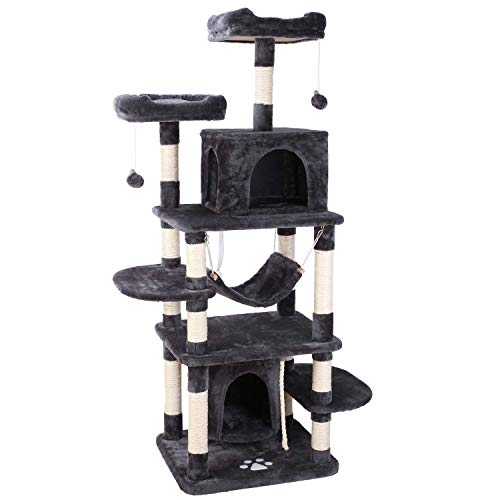 pedy Árbol para Gatos, Rascador con Nidos, Torre de Escalada 170cm con Hamaca, Plataforma, Bolas de Juego y Juguete de Sisal Natural, Diseño Anticaídas, Gris pedy Árbol para Gatos, Rascador con Nidos, Torre de Escalada 170cm con Hamaca, Plataforma, Bolas de Juego y Juguete de Sisal Natural, Diseño Anticaídas, Gris