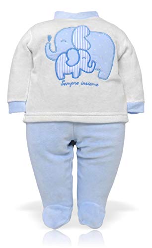 Pelele de invierno de chenilla masculina con bordado de elefantes y frase siempre juntos (2 piezas, camiseta y polaa) Bianco / Azzurro 6-9 meses