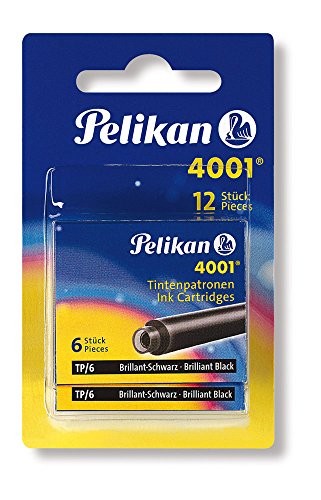 Pelikan 4001 - Recambios de tinta para pluma estilográfica (12 unidades), color negro brillante