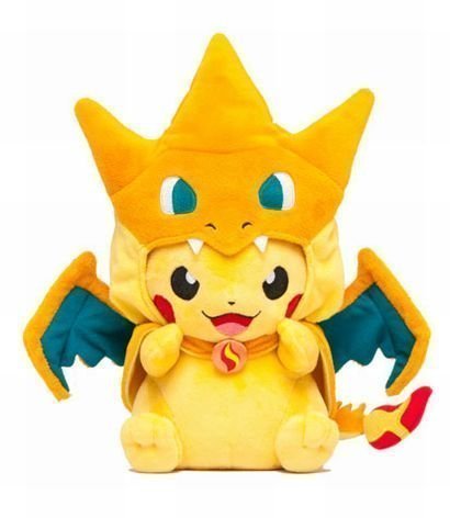 Peluche de Pokemon Pikachu Sonriendo con Traje de Charizard Pokemon - Peluche Pikachu Mega Charizard 23cm Pikazard Plush Toy (Yellow)